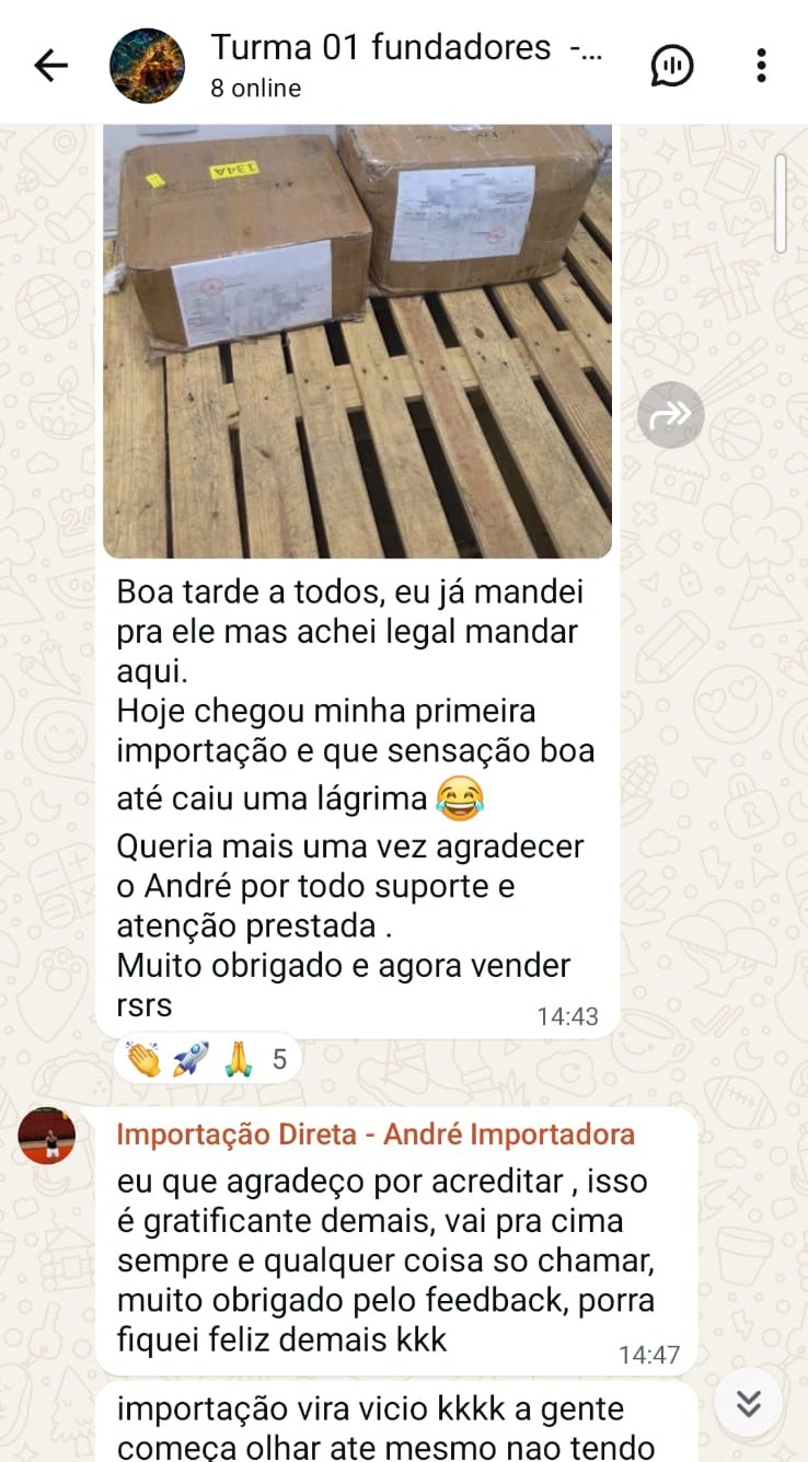 Print real do grupo de alunos: primeira importação do aluno chegando