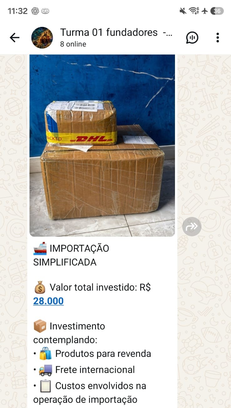 Aluno compartilhando importação simplificada com investimento total de 28 mil reais