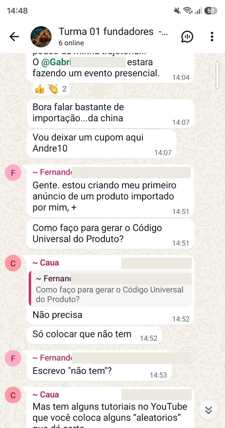 Aluno criando o primeiro anúncio de um produto que ele mesmo importou